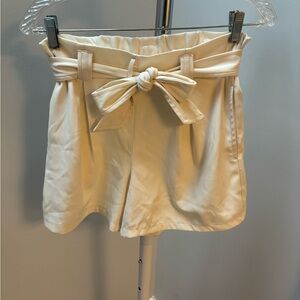 Max Studio Cream High Waist Shorts with Tie Belt